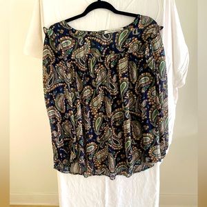 Collective Concepts paisely silky blouse.  Dark blue size Large.